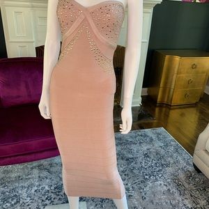 Bebe Embellished Midi Bandage Dress